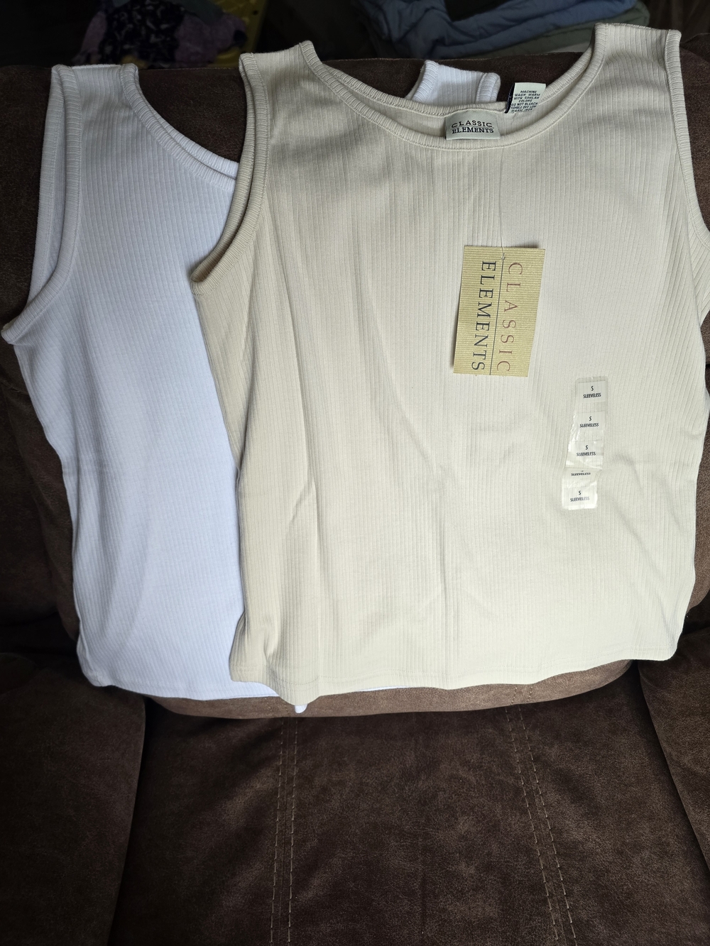 Classic Elements Ribbed Tank Top Duo - White & Beige